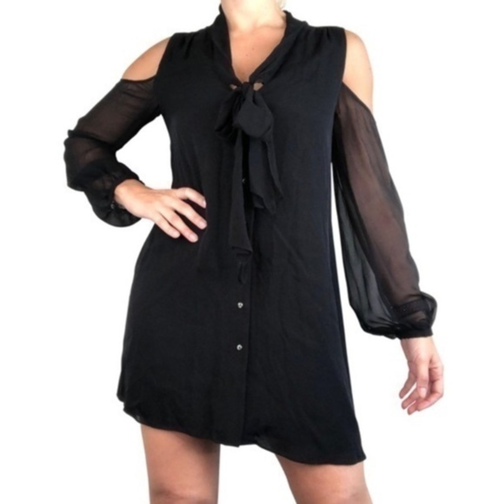 Haute Hippie Cold Shoulder Black Silk Dress